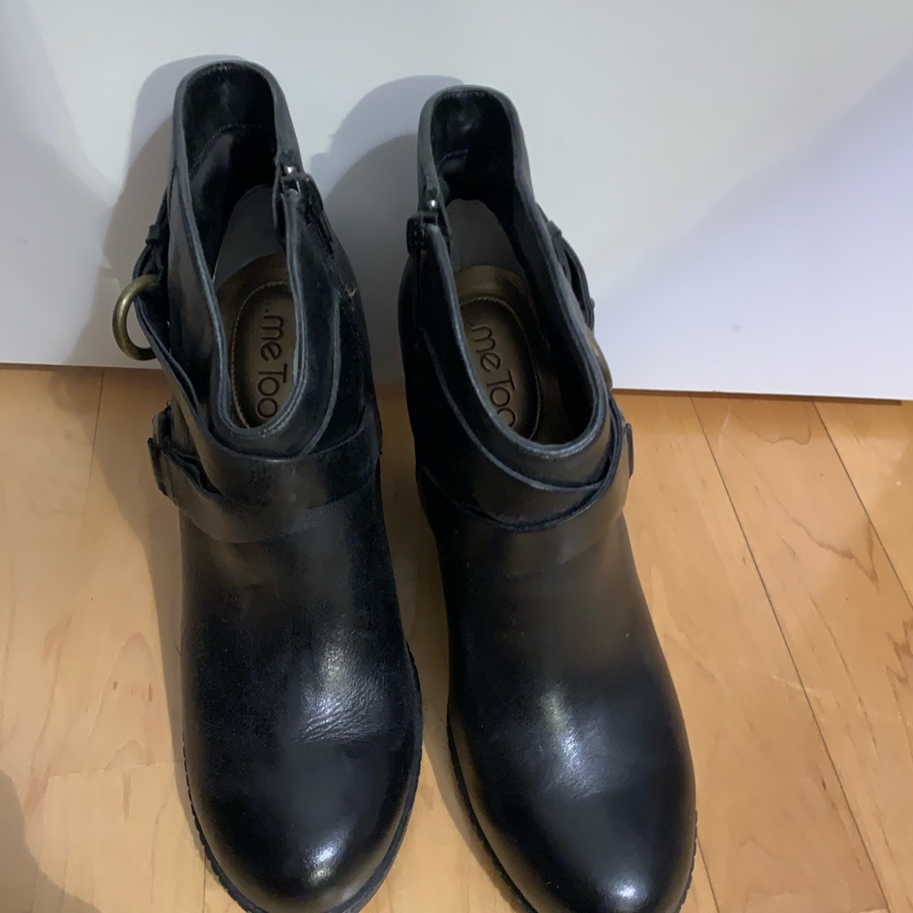 Me Too Women's Breanna Ankle Boots Black Wedge Heel Side Zip Buckle Leather 8